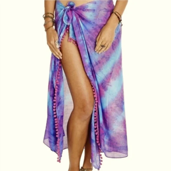 GIPSY 05 Sand Purple/Blue Tie Dyed Sarong Coverup Scarf - Picture 1 of 7